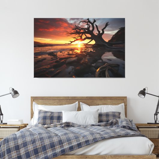 Radiant Sunset Serenity - 3D-Natuur landschapsontw Canvas Afdruk (Insitu (Slaapkamer))