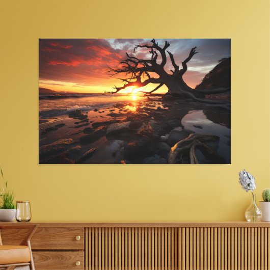 Radiant Sunset Serenity - 3D-Natuur landschapsontw Canvas Afdruk (Insitu (Woonkamer))