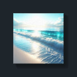 Radiant Turquoise Ocean Waves with Sparkling Sun  Canvas Afdruk<br><div class="desc">A vibrant and uplifting digital painting of a pristine tropical beach bathed in brilliant midday sun. Translucent turquoise waves crest and break gently, with sunlight dancing across the water's surface and the delicate lace-like patterns of the seafoam. This energetic and refreshing composition is perfect for modern coastal living rooms, bright...</div>