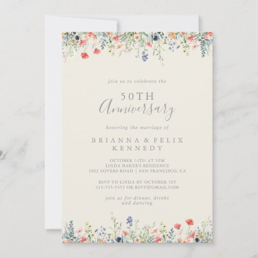 Radiant Wildflower 50ste bruiloft Jubileum Kaart (Voorkant)