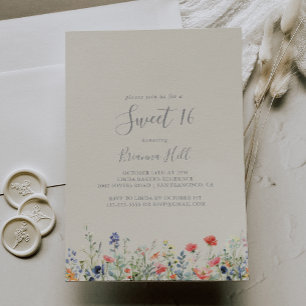 Radiant Wildflower Sweet 16 Verjaardagsfeest Kaart