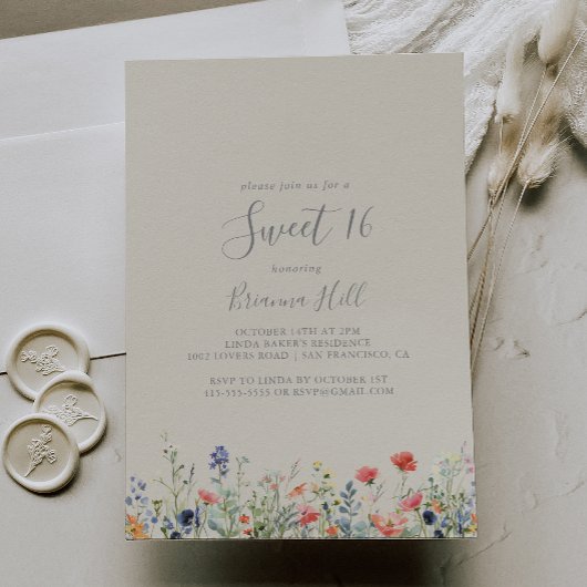 Radiant Wildflower Sweet 16 Verjaardagsfeest Kaart
