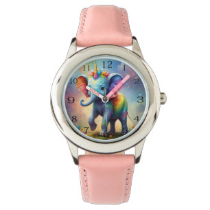 Radiant Wonders: De Regenboog Baby Eenhoorn Olifan Horloge