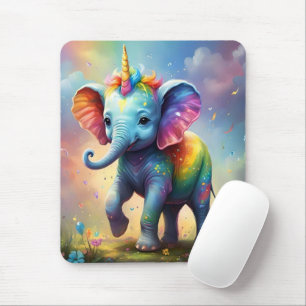Radiant Wonders: De Regenboog Baby Eenhoorn Olifan Muismat