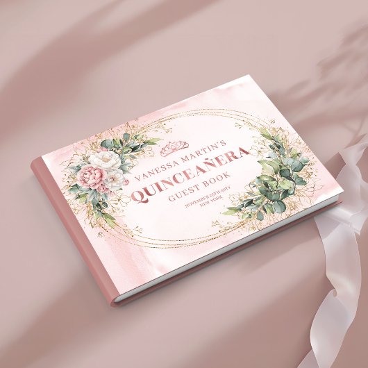 Radiante Libro de Firmas XV Años Flores y Eucalipt Gastenboek