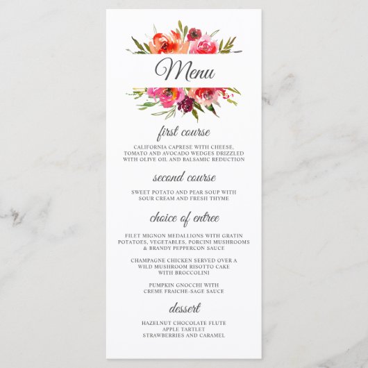 Radiante Romance Floral Wedding Menu (Voorkant)