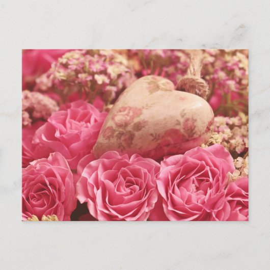 Radiante roze rozen en hart briefkaart (Voorkant)