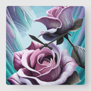 Radiante Rozen: Perfect roze en Paarse petals Vierkante Klok