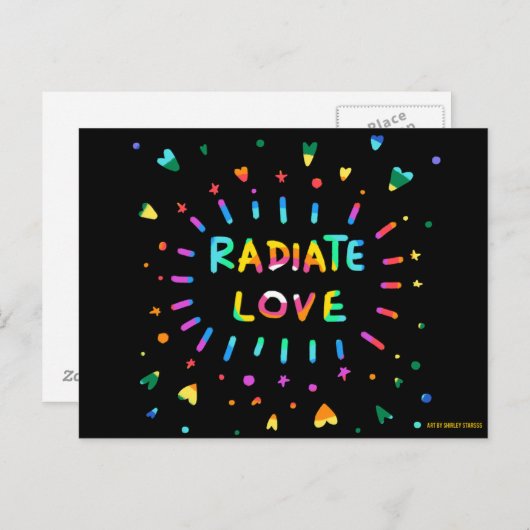 Radiate Love Colorful Painting Black Briefkaart (Voorkant / Achterkant)