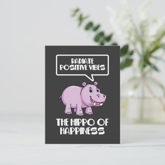 Radiate Positive Vibes Hippo of Happiness Briefkaart (Staand voorkant)