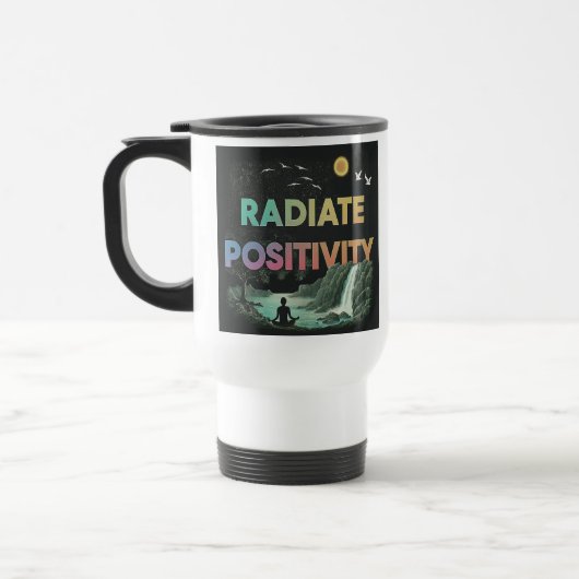 "Radiate Positivity" reiskoffiemok. Reisbeker (Links)