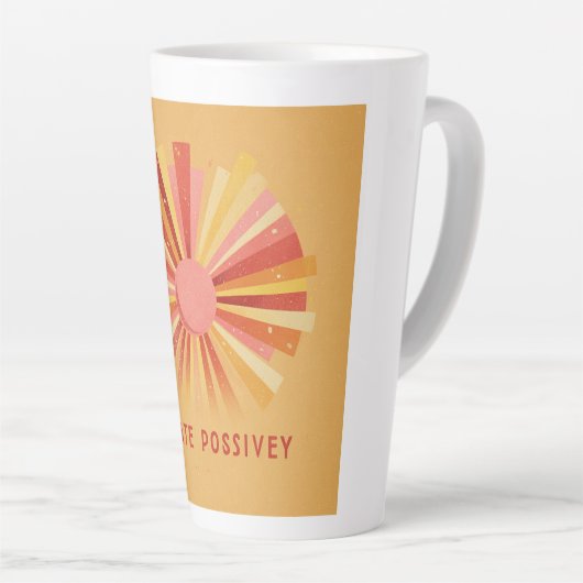 "Radiate Positivity" Retro Sunburst Art | 70s Styl Latte Mok (Rechterhoek)