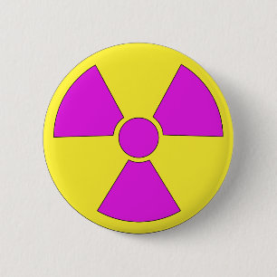 Radiatie-waarschuwingsbord magenta en geel ronde button 5,7 cm