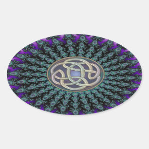 Radiating Fractal Mandala Grunge Celtic Knot Ovale Sticker