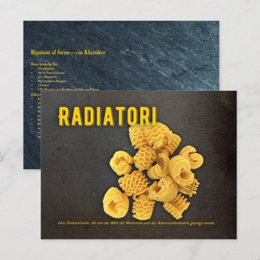 Radiatori Italienisches Restaurant Rezept zutat Briefkaart (Voorkant / Achterkant)