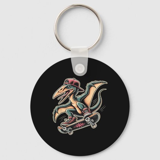 Radical Skateboarding Pterodactyl Dinosaur Cartoon Sleutelhanger (Voorkant)