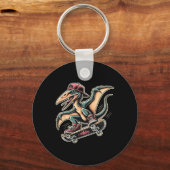 Radical Skateboarding Pterodactyl Dinosaur Cartoon Sleutelhanger (Voorkant)