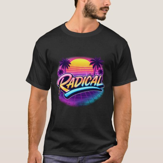 Radicale 80s Retro Synthwave Neon Illustratie T-shirt (Voorkant)