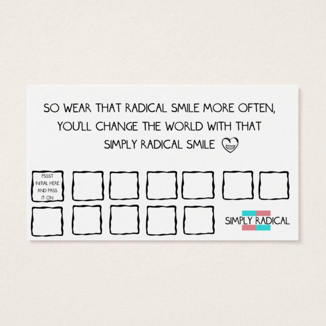 Radicale glimlach Bevestigingen Visitekaartje (Achterkant)