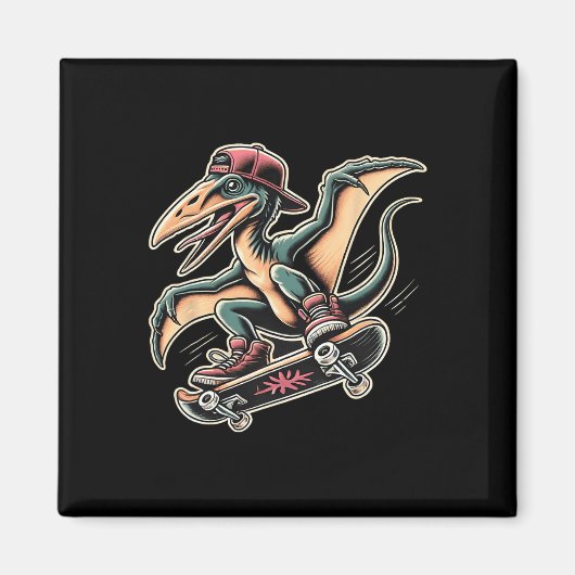 Radicale Skateboardende Pterodactylus Dinosaur Car Magneet (Voorkant)