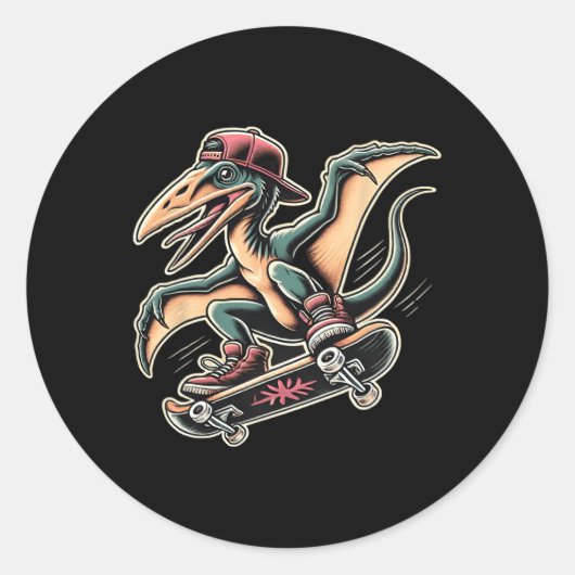 Radicale Skateboardende Pterodactylus Dinosaur Car Ronde Sticker (Voorkant)