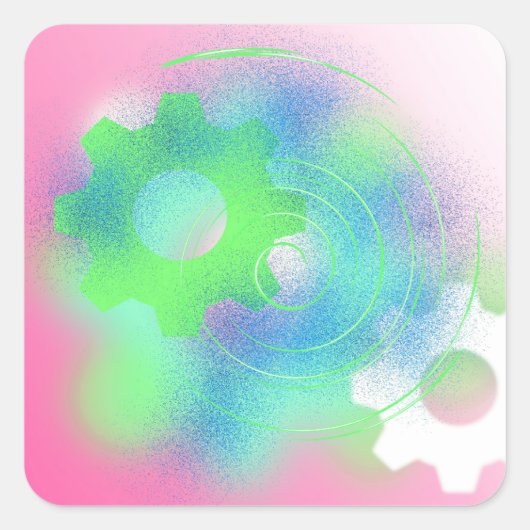 Radicale Tandwiel Abstract Vierkante Sticker (Voorkant)