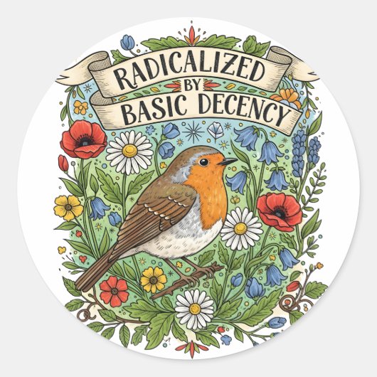 Radicalized by Basic Decency Aesthetic Art Bird Ronde Sticker (Voorkant)