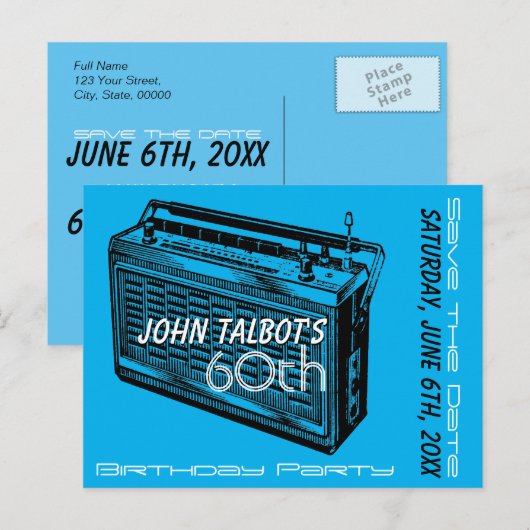 Radio 60ste verjaardagsfeest Save the Date Aankondigingskaart (Voorkant / Achterkant)