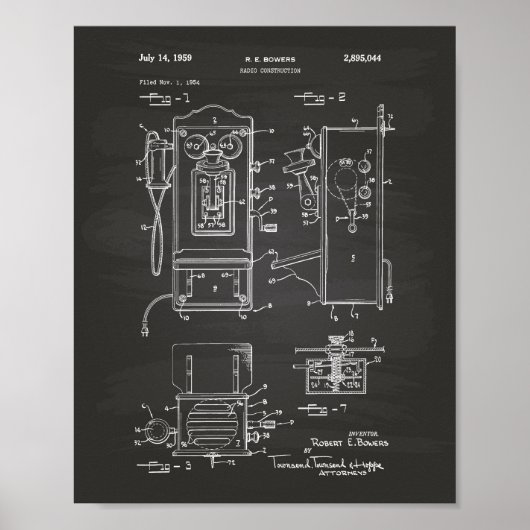 Radio Construction 1959 Patent Art Chalkboard Poster (Voorkant)
