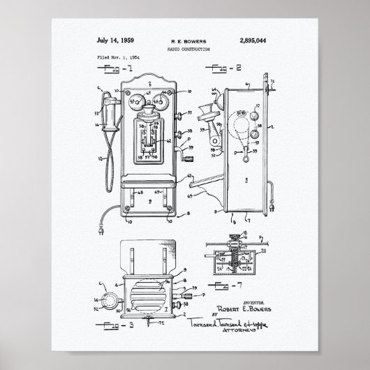 Radio Construction 1959 Patent Art White Paper Poster (Voorkant)