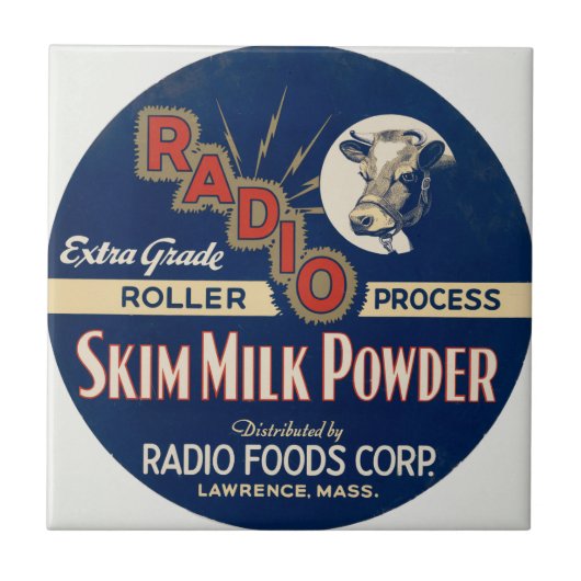 Radio Extra Grade Roller Proces Skim Milk Powder. Tegeltje (Voorkant)