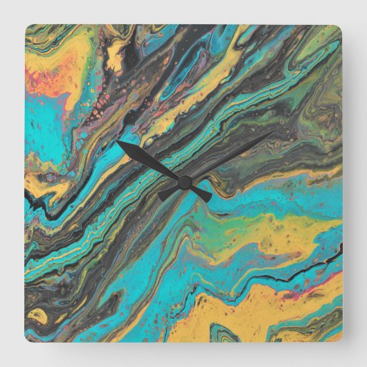 Radio King 3 Turquoise Geode Abstracte wandklok (Voorkant)