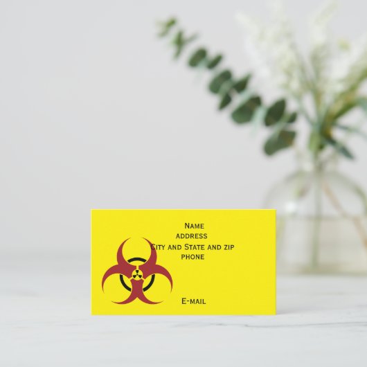 Radioactief biogevaar in rood en zwart visitekaartje (Staand voorkant)