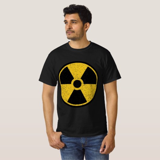 RADIOACTIEVE NUCLEAIRE WAARSCHUWING SYMBOLSTRALING T-SHIRT (Voorkant volledig)