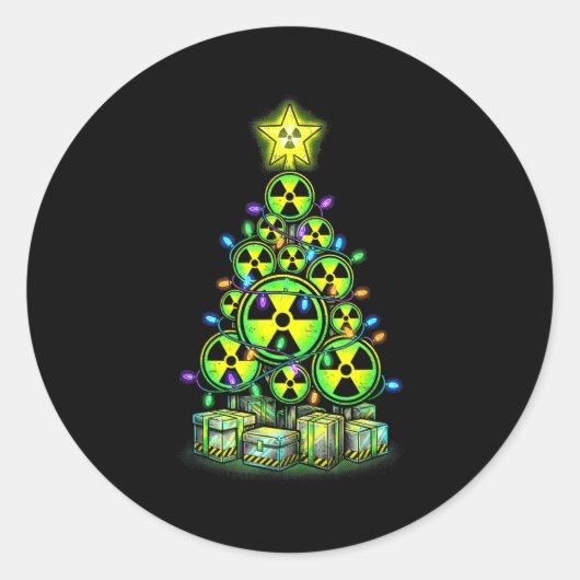 Radioactive Christmas Tree Graphic Nuclear Warning Ronde Sticker (Voorkant)