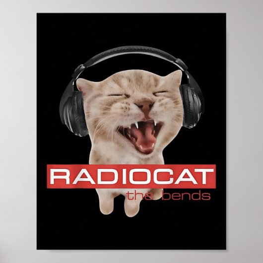 Radiocat The Bends Grappige Muziek Kat Meme Kat Mo Poster (Voorkant)