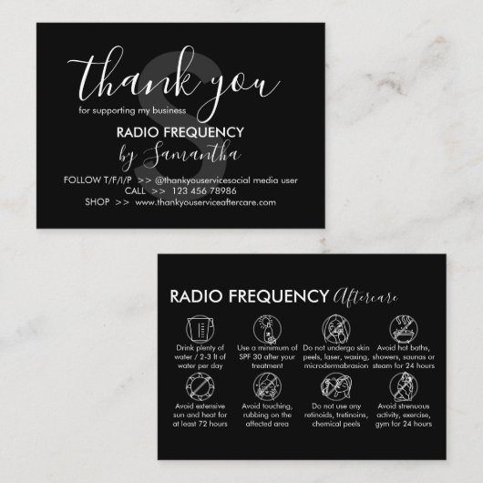 Radiofrequentie huid strakker nazorg Dank u Visitekaartje (Voorkant / Achterkant)