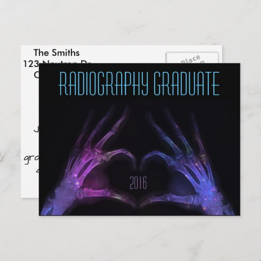 "Radiografie Afstuderen" paarse röntgenhart Uitnodiging Briefkaart (Voorkant / Achterkant)