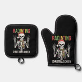 Radiologie Kerstman Skeleton Xray Technician Ovenwant & Pannenlap Set (Voorkant)