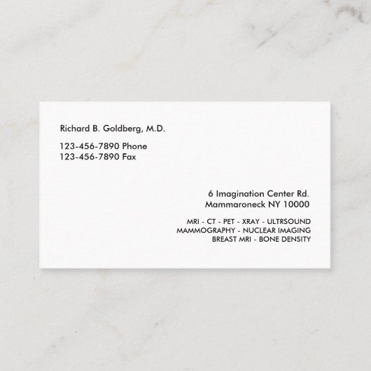 Radiologie Lab Visitekaartjes (Achterkant)