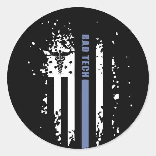 Radiologie Tech Amerikaanse blauwe lijn vlag Ronde Sticker (Voorkant)