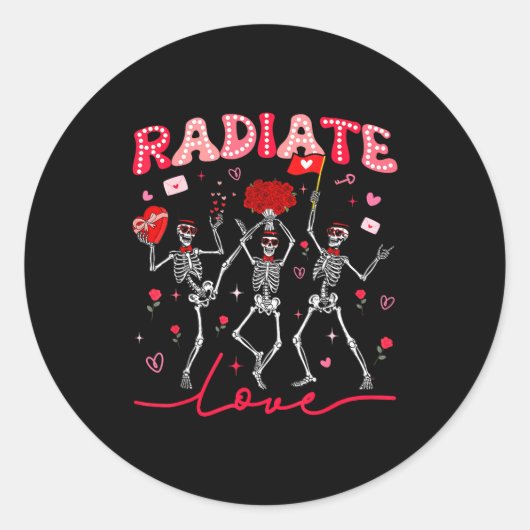 Radiology Radiate Rad Tech Valentine Skeleton Hear Ronde Sticker (Voorkant)