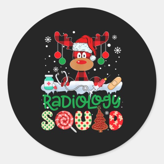 Radiology Squad Nurse Reindeer Buffalo Red Plaid C Ronde Sticker (Voorkant)