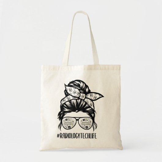 Radiology Tech Life messy bun hair bril Rad Tec Tote Bag (Voorkant)