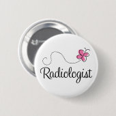 Radioloog met roze vlinder ronde button 5,7 cm (Voorkant /achterkant)