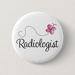 Radioloog met roze vlinder ronde button 5,7 cm