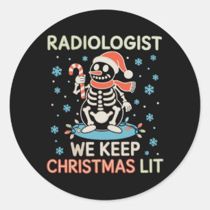 Radioloog We houden Kerst Lijst Sneeuwman Schedel Ronde Sticker
