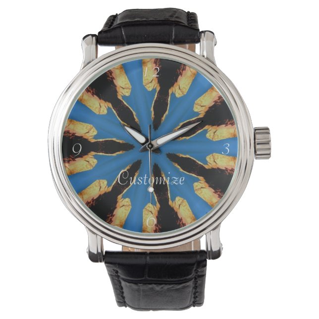 Radionblauw op zwarte Thunder_Cove Horloge (Voorkant)