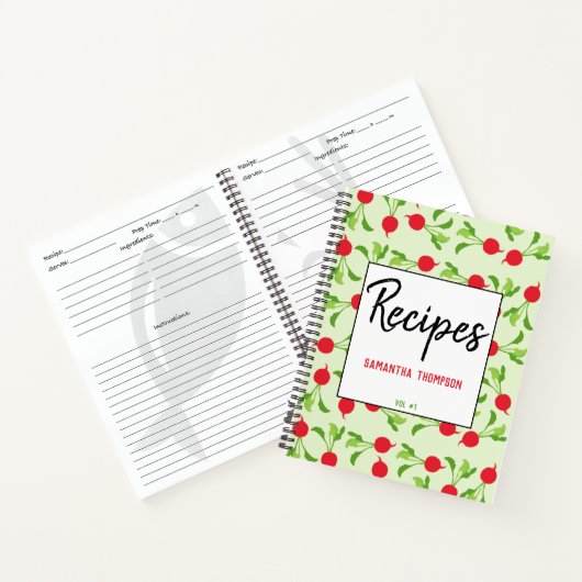 Radish Red Green Pattern Recipe Blank Cookbook Notitieboek (Binnen)