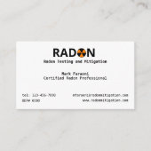 Radon Testen en Mitigatie Bedrijf Visitekaartje (Voorkant)